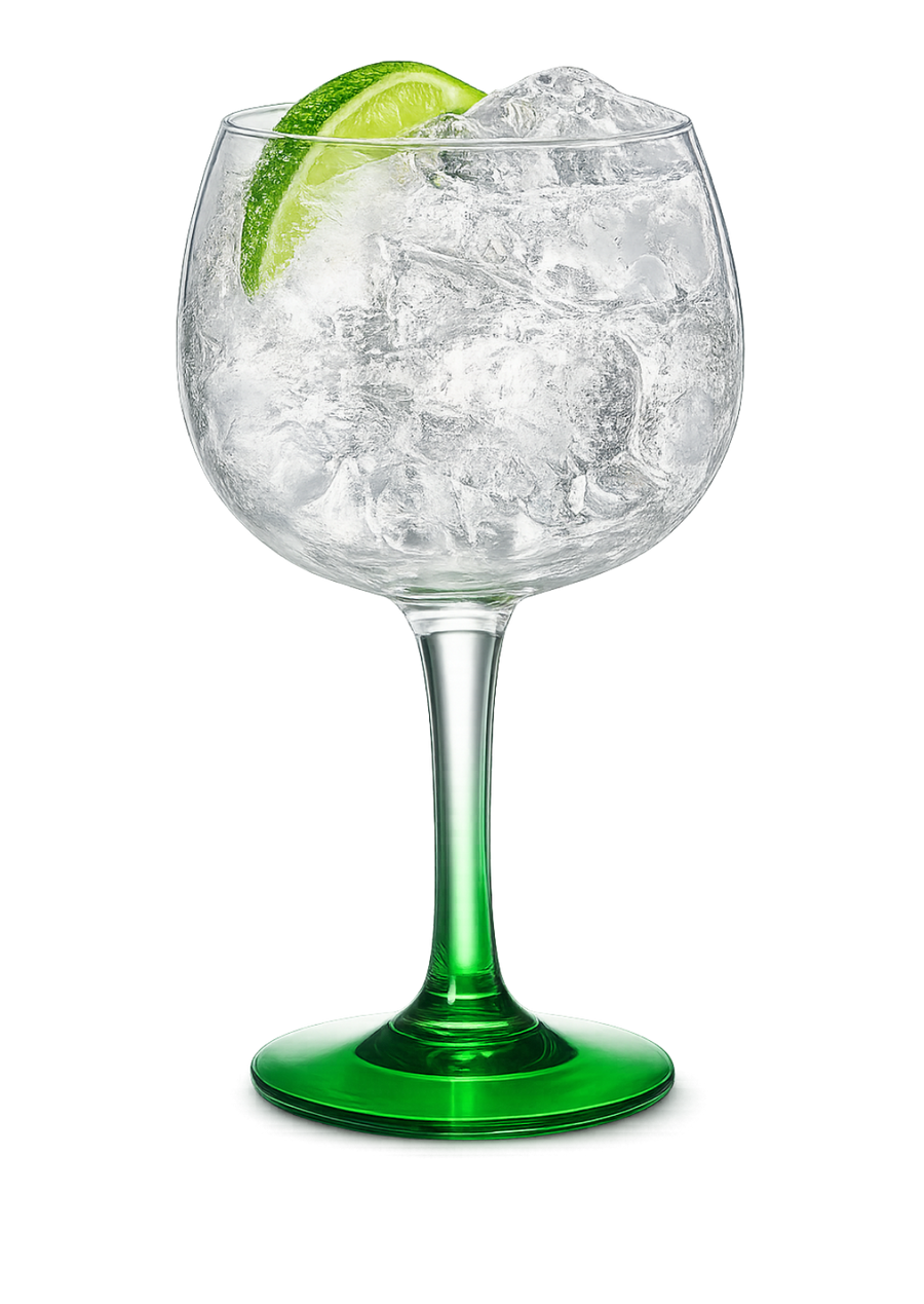 Calice di Gin Tonic con Gin Obscura, ghiaccio e lime