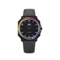 Orologio PieroUno Rainbow di Tanca con lunetta in zaffiri multicolore e cinturino in razza nera